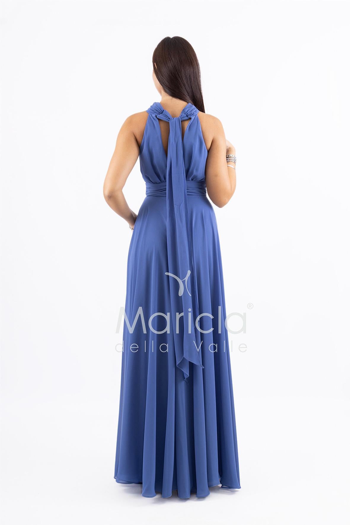 Abito lungo in chiffon con scollo americano FI7518 INDACO MARICLA ELEGANCE 