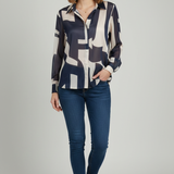 Camicia in Chiffon a Stampa Geometrica Abstract ROMI2743 BLU MARICLA 