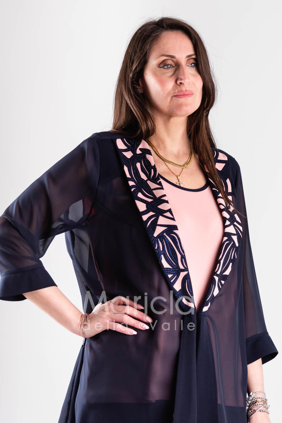 completo 3pz con giacca ricamata PF2190TP BLU PAOLA FORTI 