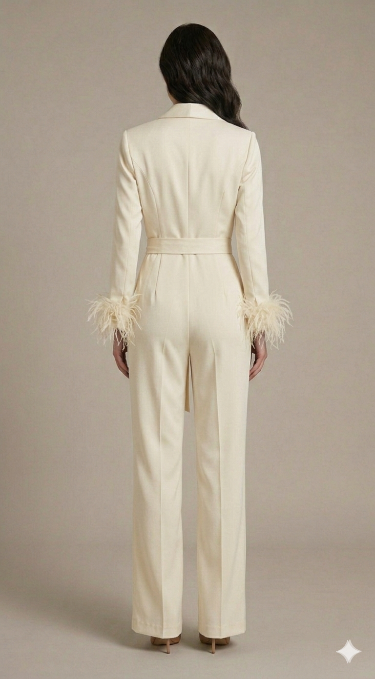 tuta smoking con piume manica AD11033 BURRO MARICLA 