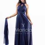 abito lungo scollo america glitter FI6646 BLU MARICLA ELEGANCE 