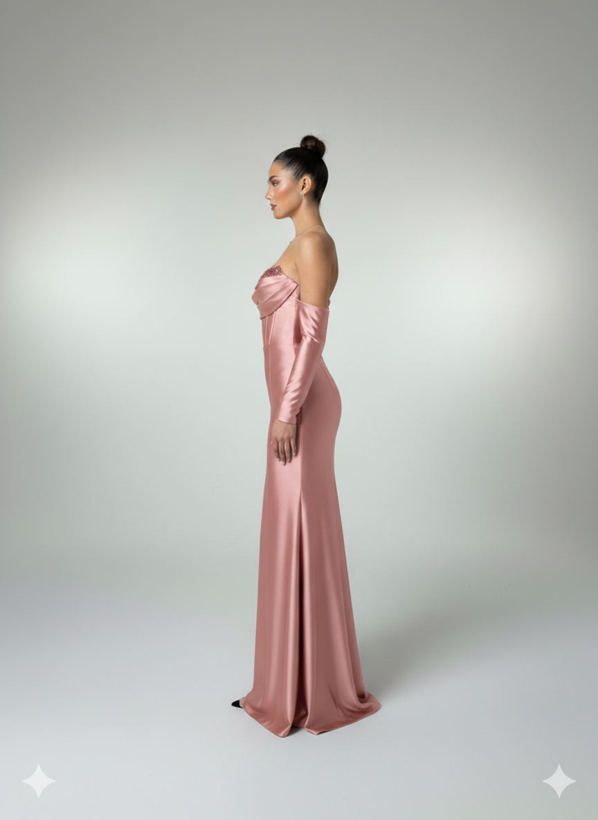 Abito lungo con spacco e maniche staccabili HC9670 ROSA MARICLA ELEGANCE 