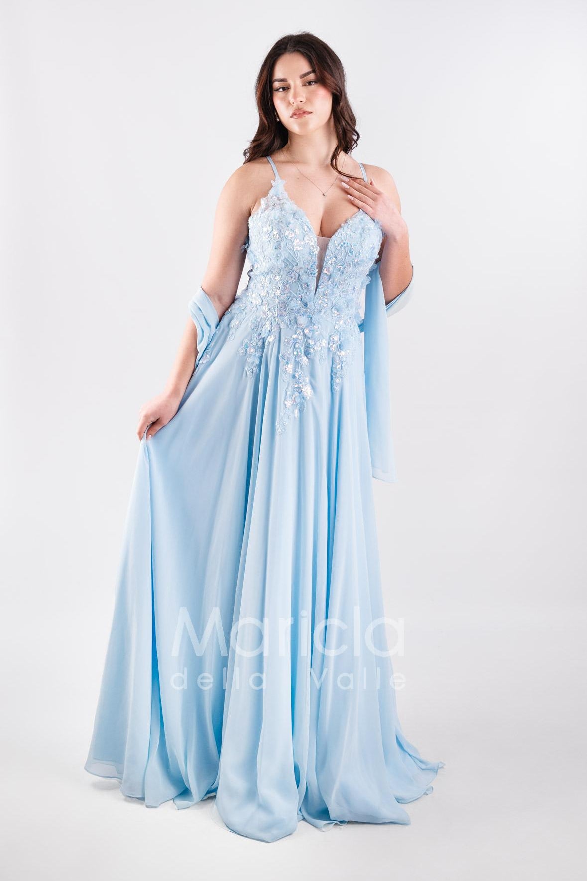 abito lungo fiorellini ANTFT4 CELESTE ANTILLE ELEGANCE 