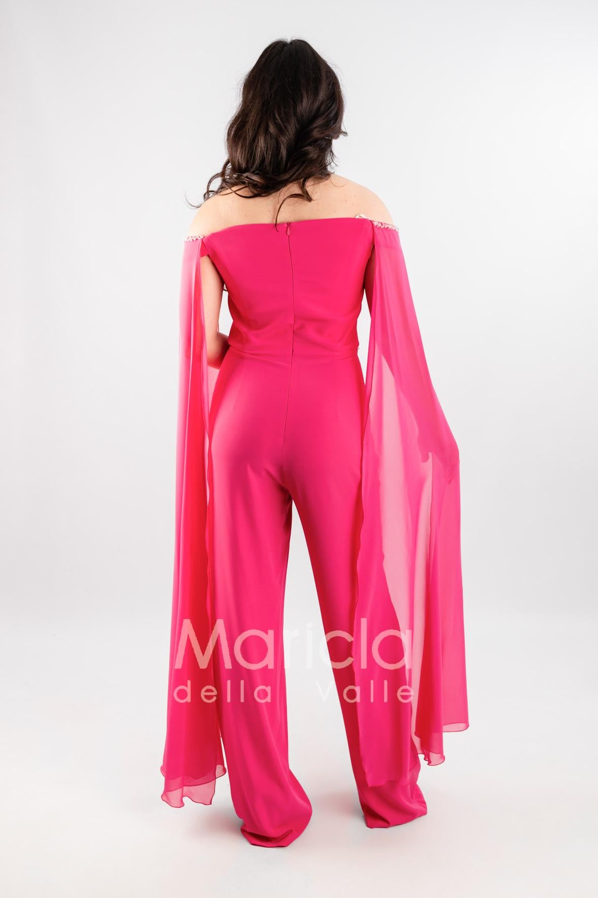 tuta con strass e pietre SH600 FUCSIA SHARON 
