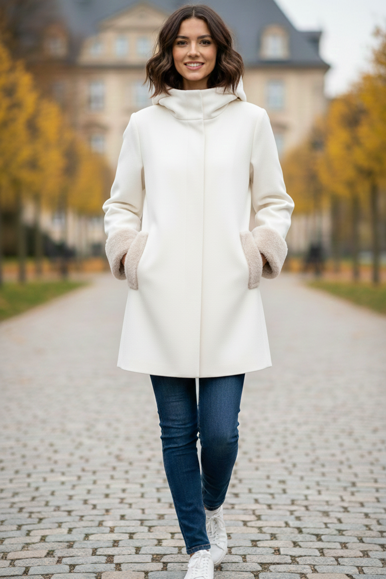 Cappotto con manicotti in pelliccia ROMI2734 PANNA MARICLA 