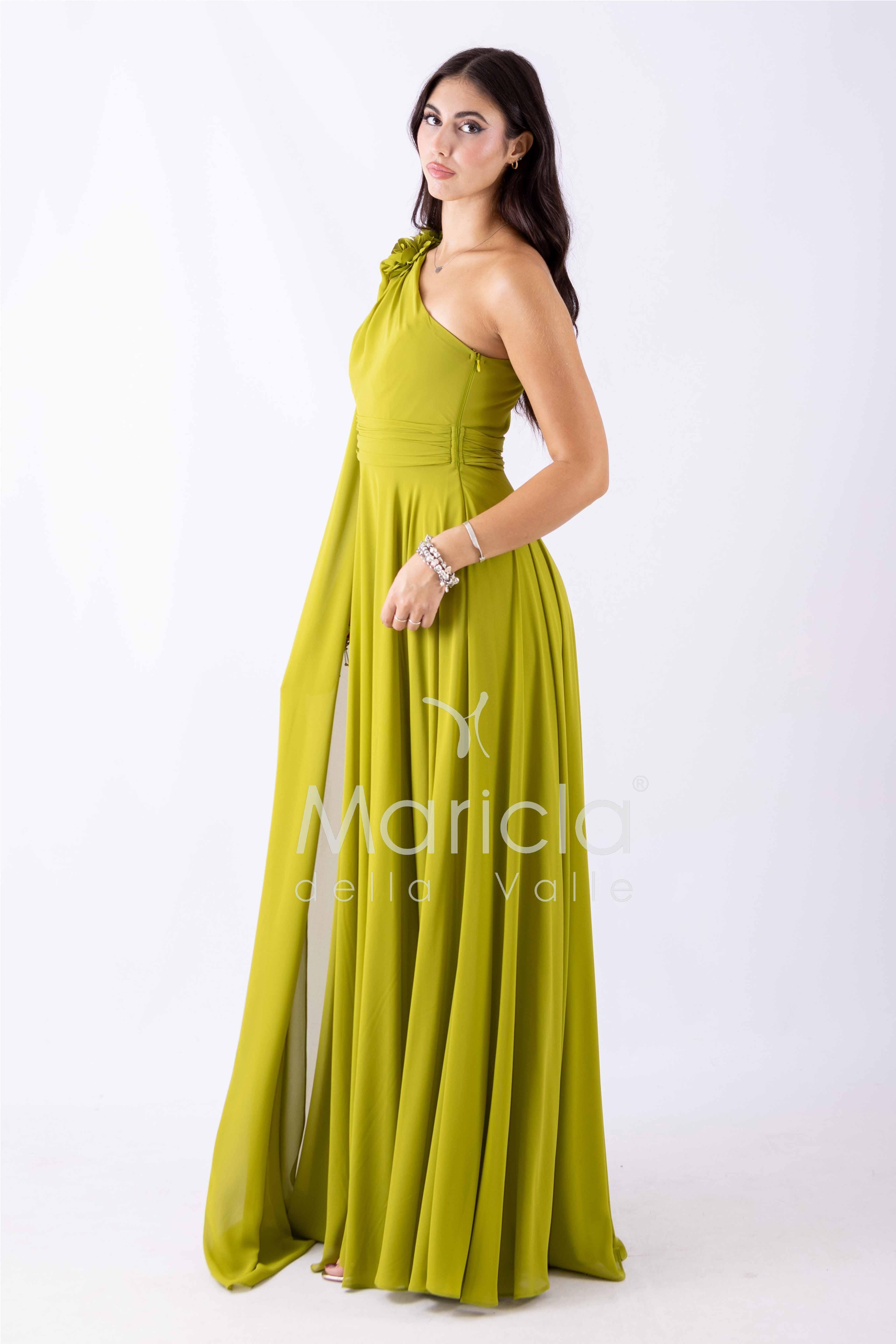 abito lungo fiore chiffon FI7401 LIME MARICLA ELEGANCE 