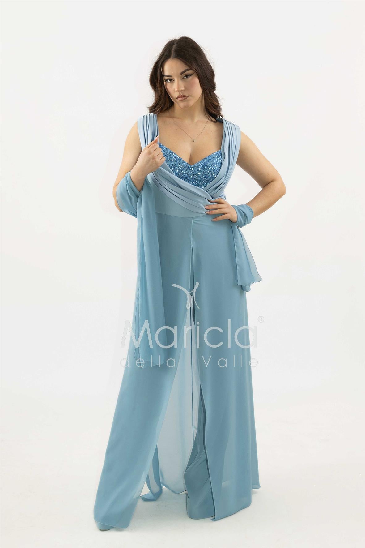 tuta con scollo paiette SH910TU POLVERE SHARON 