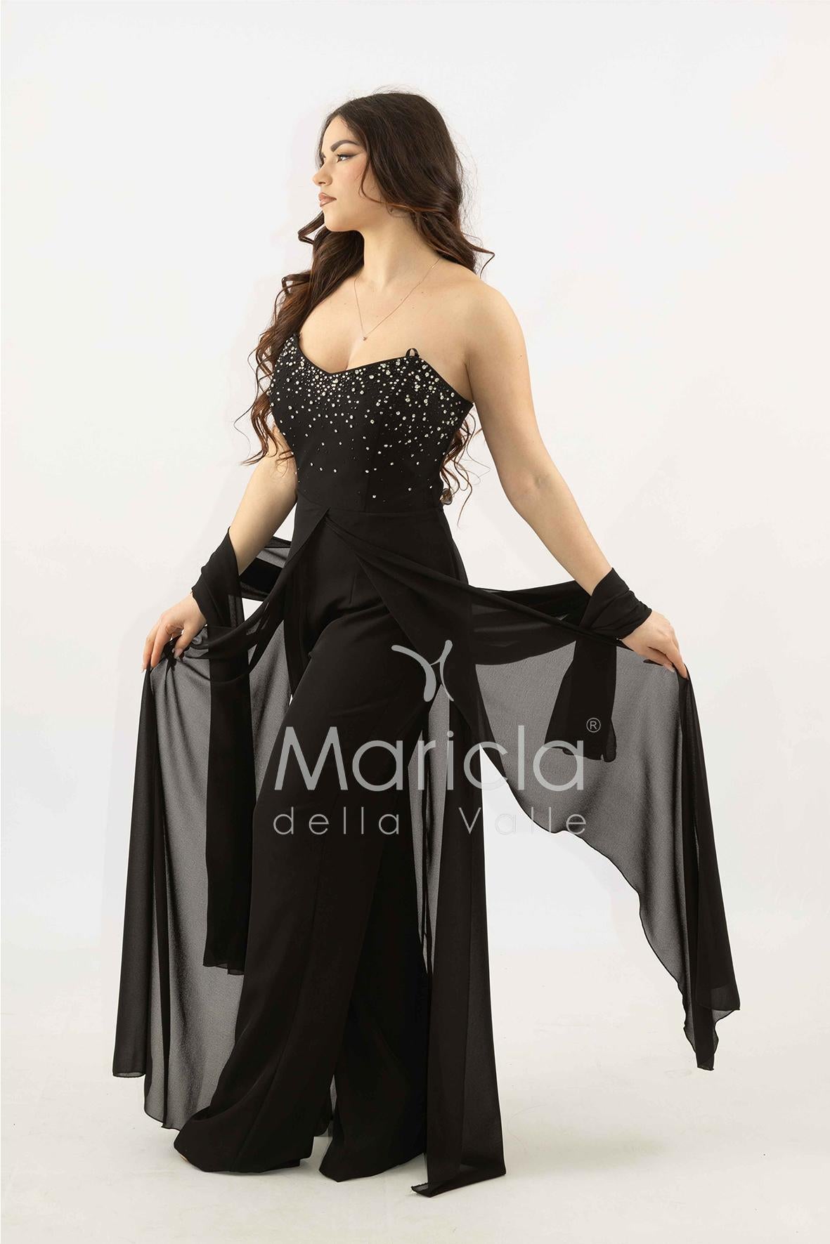 tuta con corpetto strass SH914TU NERO SHARON 