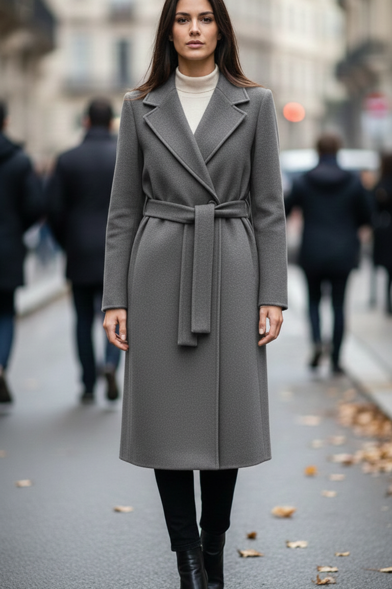 Cappotto Lungo Avvolgente con Cintura EC04608 GRIGIO MARICLA 