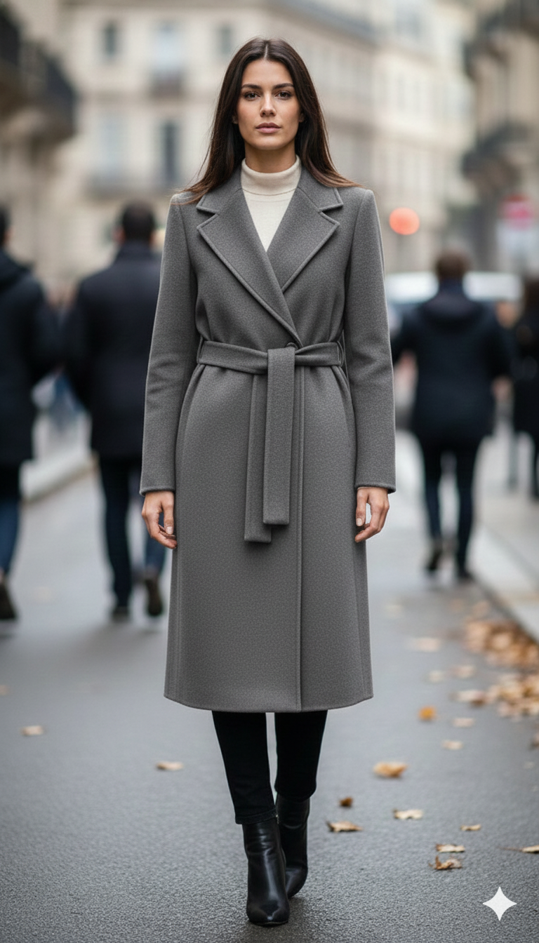 Cappotto Lungo Avvolgente con Cintura EC04608 GRIGIO MARICLA 