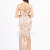 abito lungo a sirena con piume paillettes e perline FP512210 CIPRIA MARICLA ELEGANCE 