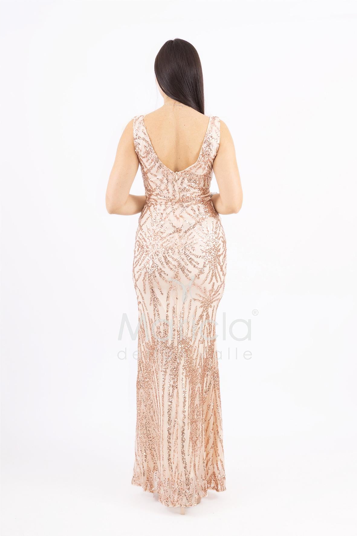 abito lungo a sirena con piume paillettes e perline FP512210 CIPRIA MARICLA ELEGANCE 