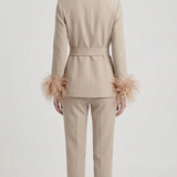 tailleur con cintura e piume EC04610 CREMA MARICLA 
