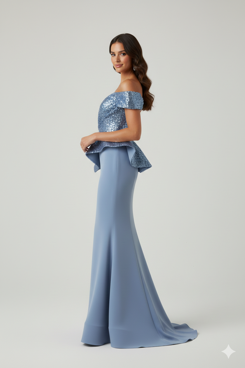 Abito a sirena con baschina ANT138GE INDACO ANTILLE ELEGANCE 