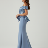 Abito a sirena con baschina ANT138GE INDACO ANTILLE ELEGANCE 