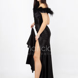 abito lungo con piume scollo HC5011 NERO MARICLA ELEGANCE 