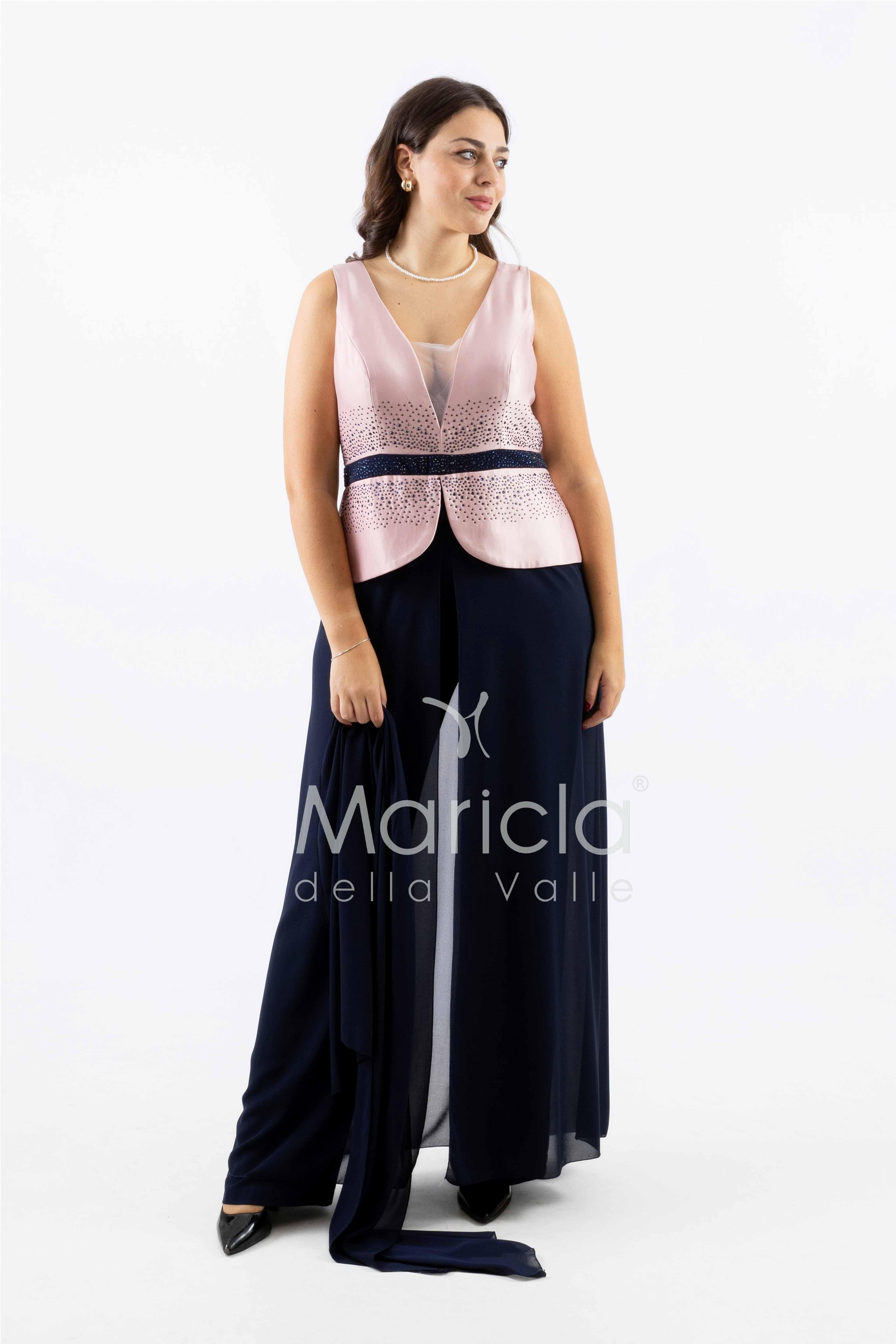 tuta con baschina e strass SH611 BLU SHARON 