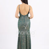 Abito a sirena  lungo con strass e spacco frontale FP578111 VERDE MARICLA ELEGANCE 