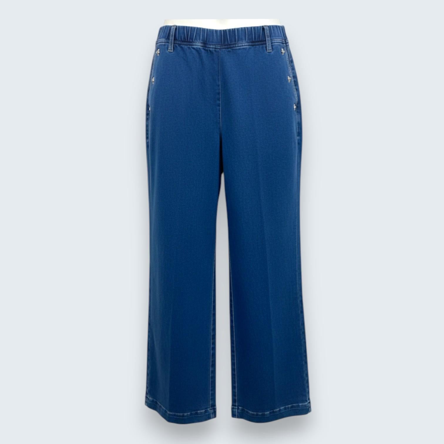 Pantalone Palazzo in Denim Soft-Touch con Dettagli Gioiello CF70190 DENIM CARLA FERRONI 