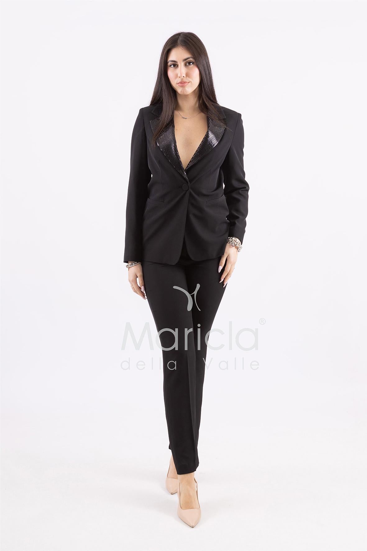 Tailleur con collo in paillettes ROMI3864 NERO MARICLA 