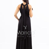Abito lungo in chiffon con scollo americano FI7518 NERO MARICLA ELEGANCE 