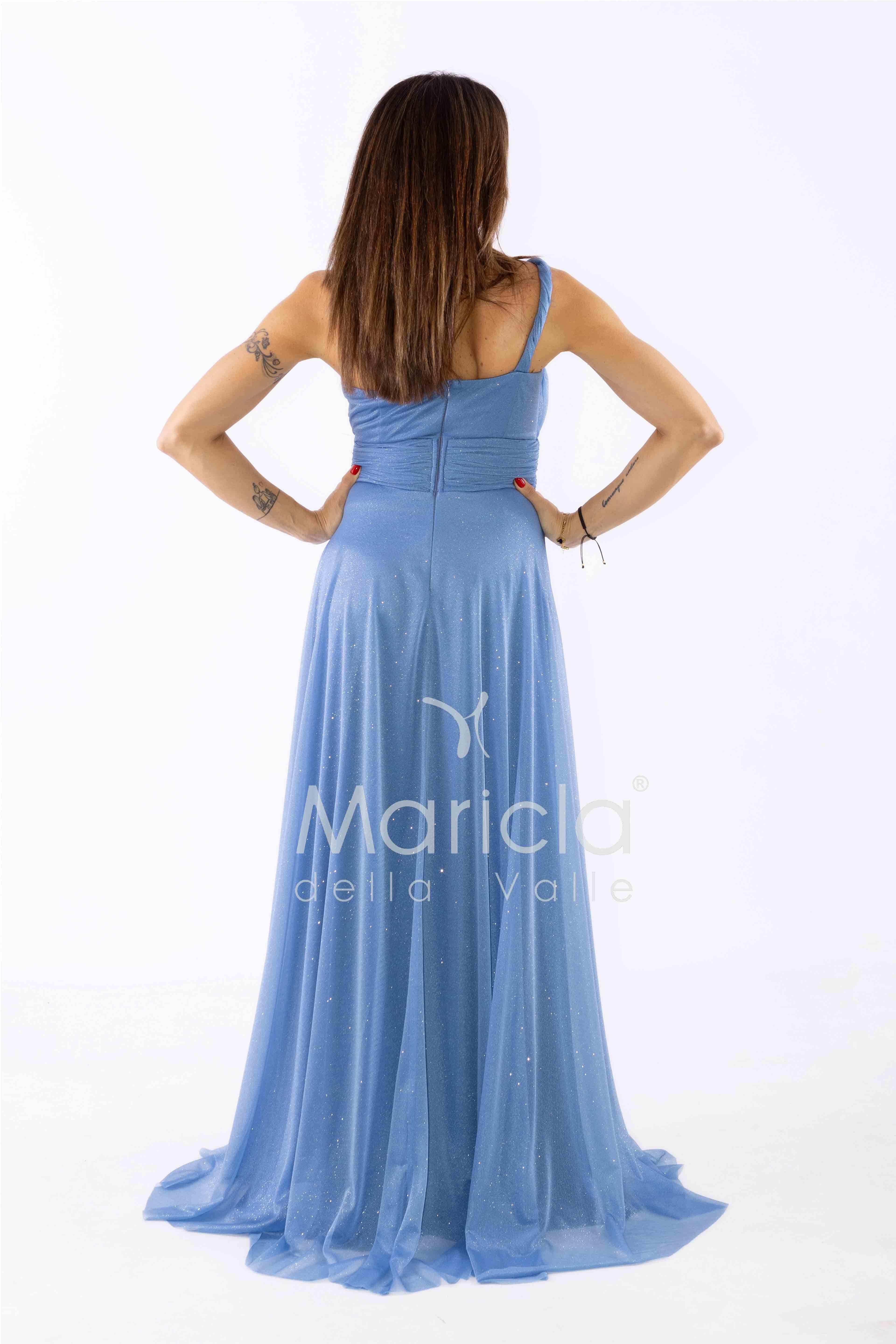 abito monospalla glitter FI7015 INDACO MARICLA ELEGANCE 