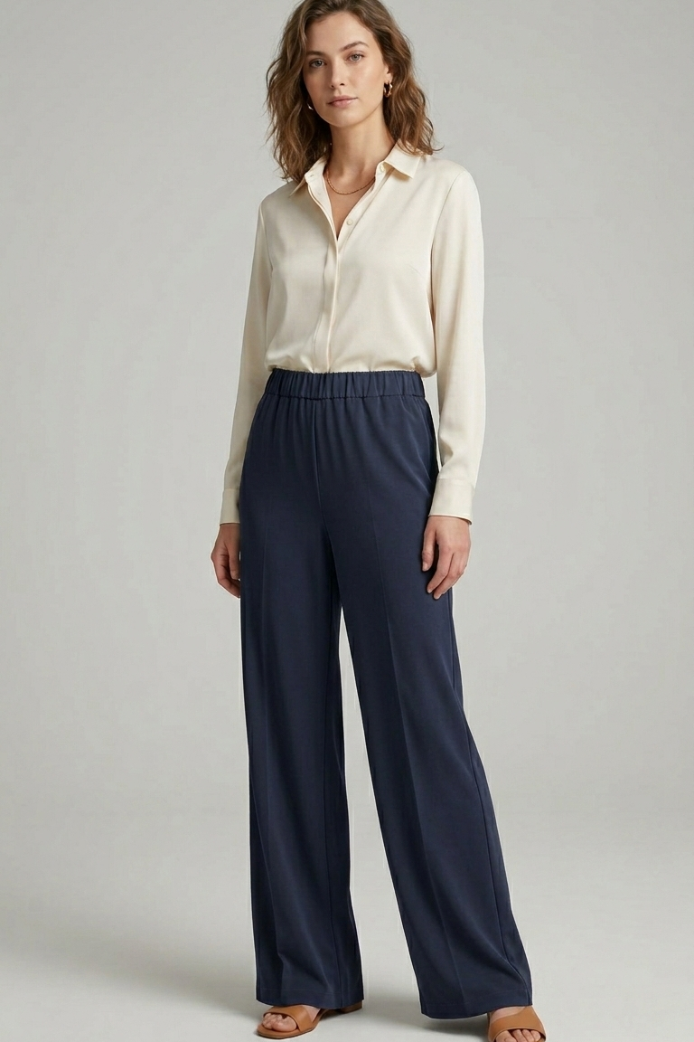 pantalone palazzo punto milano viscosa FFLORENZA BLU MARICLA 