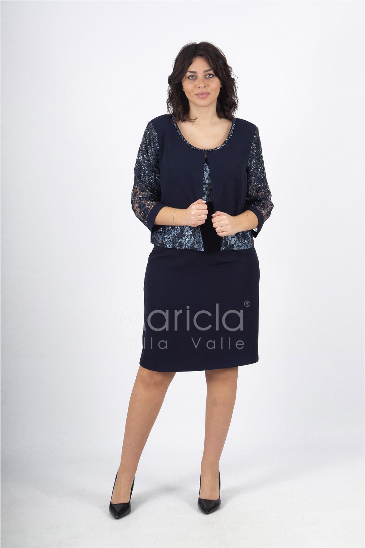 tubino con giacca ricamata PF6100 BLU PAOLA FORTI 