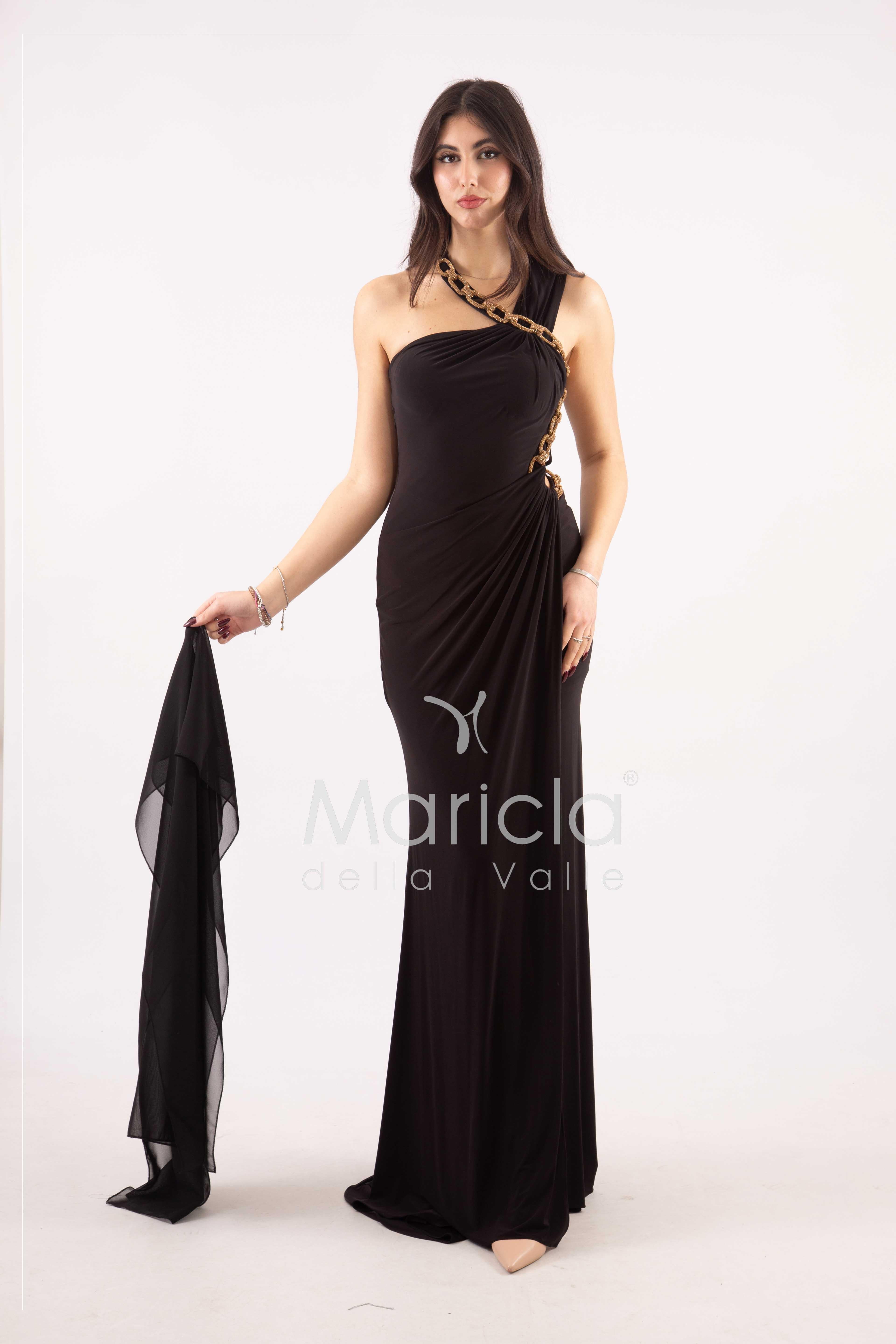 abito lungo drappeggiato catena ANT3225Y NERO ANTILLE ELEGANCE 