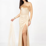 abito con corpetto piume INV2331 ORO MARICLA ELEGANCE 