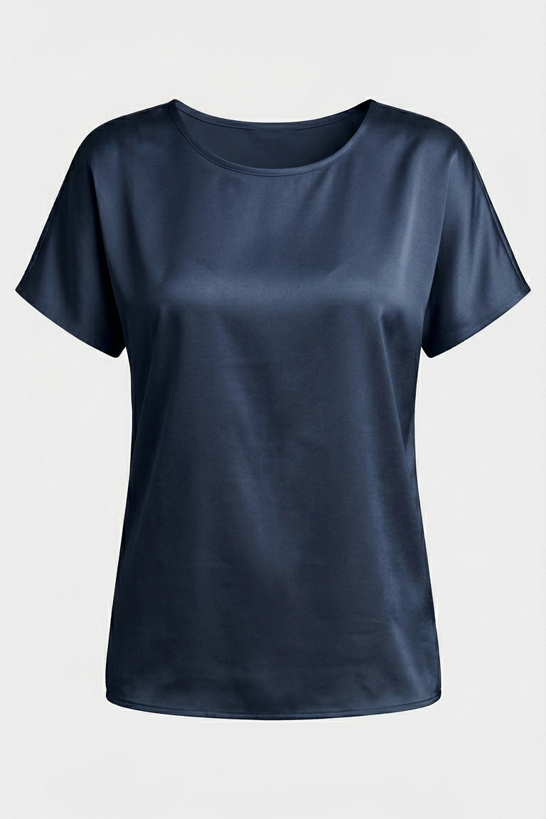 Blusa in Satin a Manica Corta tinta unita DB10886 BLU MARICLA 