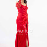 abito lungo con maniche paiette HC7389 ROSSO MARICLA ELEGANCE 