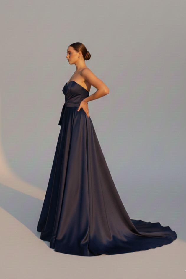 abito lungo con fiocco ANT5092MS BLU ANTILLE ELEGANCE 