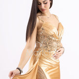 Abito lungo con pizzo ricami e perline FP826007 ORO MARICLA ELEGANCE 