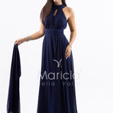 Abito lungo in chiffon con scollo americano FI7518 BLU MARICLA ELEGANCE 