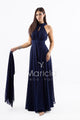 Abito lungo in chiffon con scollo americano