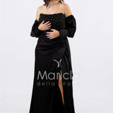 abito lungo perle maniche aggiunte CAR58168 NERO MARICLA ELEGANCE 