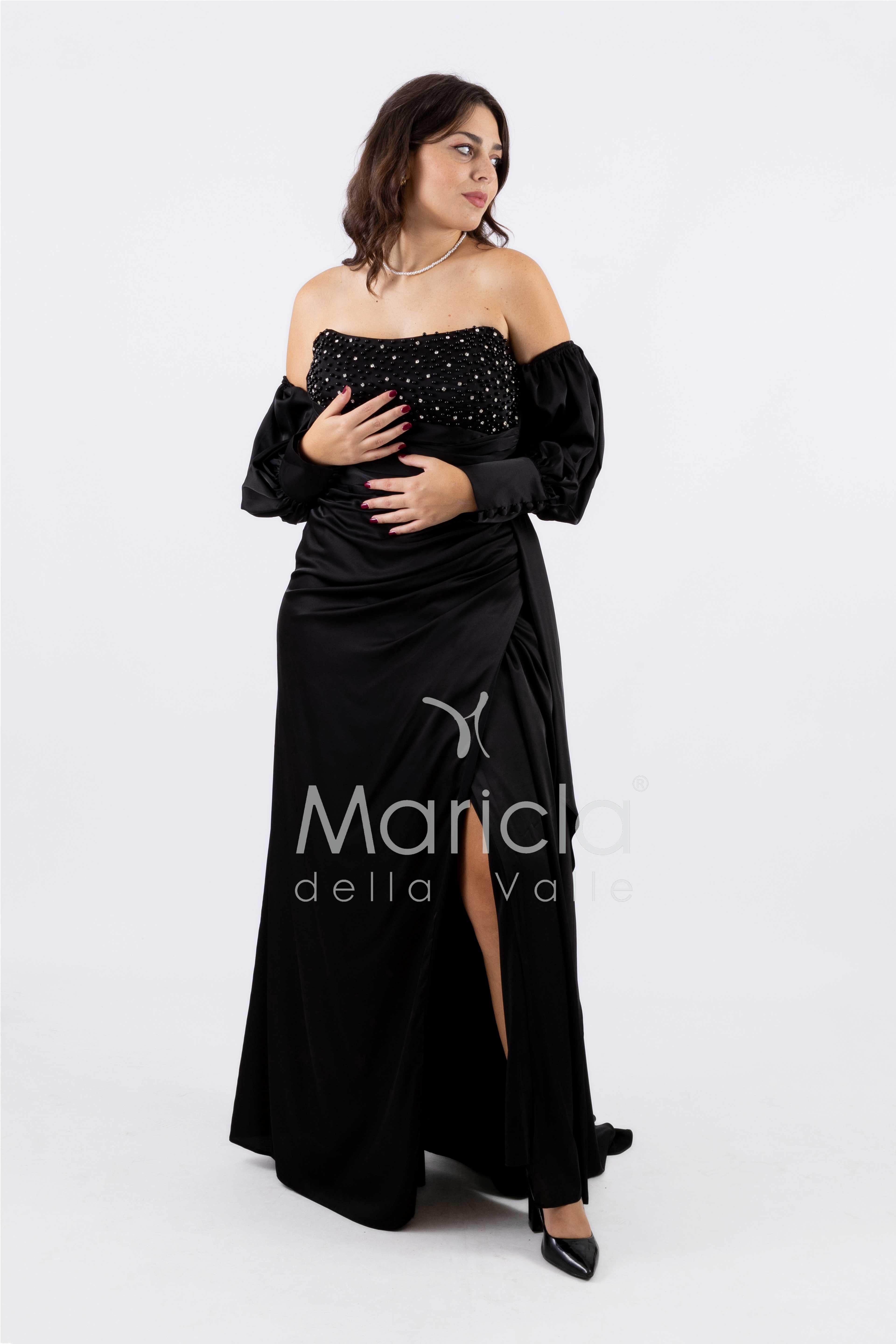 abito lungo perle maniche aggiunte CAR58168 NERO MARICLA ELEGANCE 
