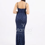 abito lungo paillettes drappeggio e spacco PB8066F BLU MARICLA ELEGANCE 