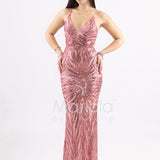 abito lungo paiette sirena FP512085 ROSA MARICLA ELEGANCE 