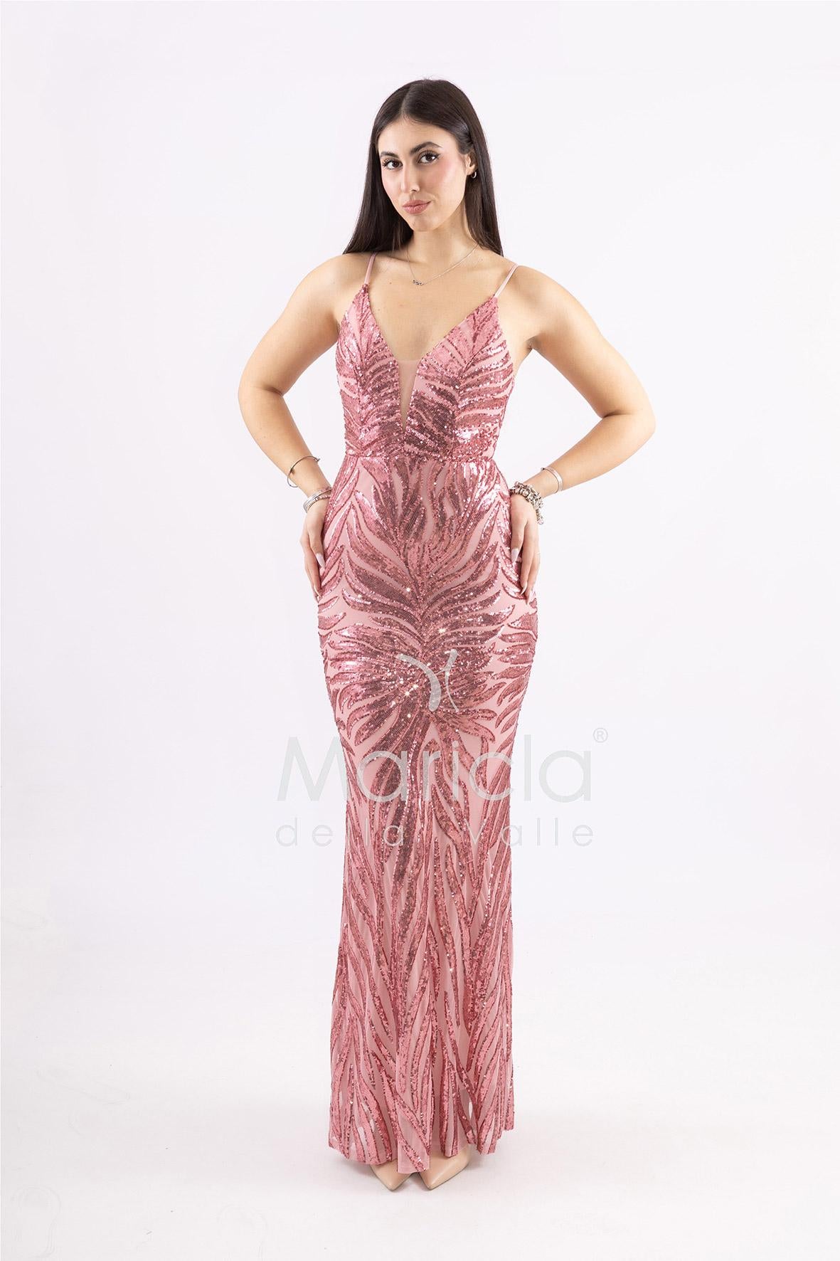 abito lungo paiette sirena FP512085 ROSA MARICLA ELEGANCE 