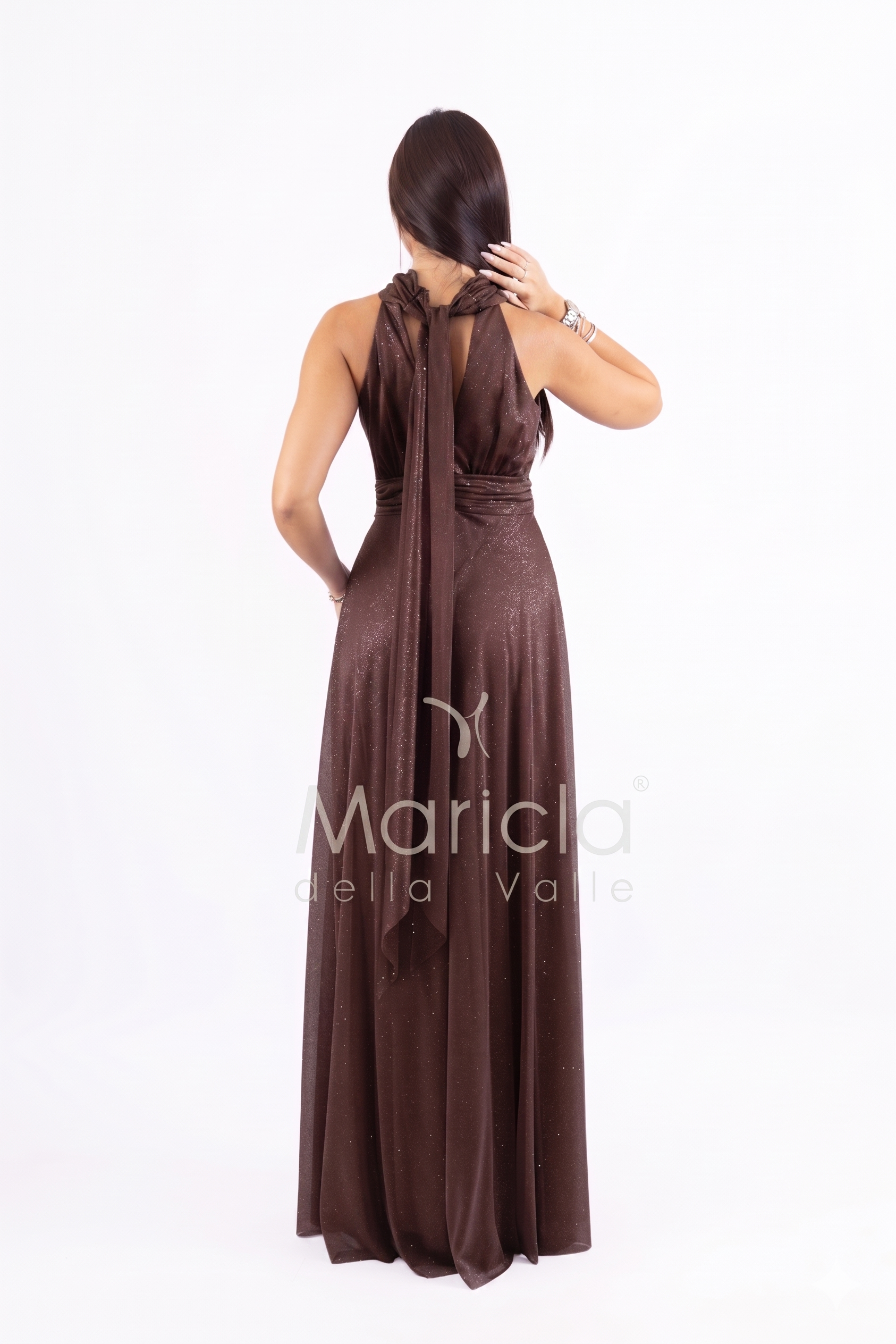 abito lungo scollo america glitter FI6646 MORO MARICLA ELEGANCE 