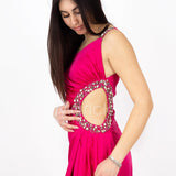 abito lungo monospalla con occhio laterale HC5017 FUXIA MARICLA ELEGANCE 