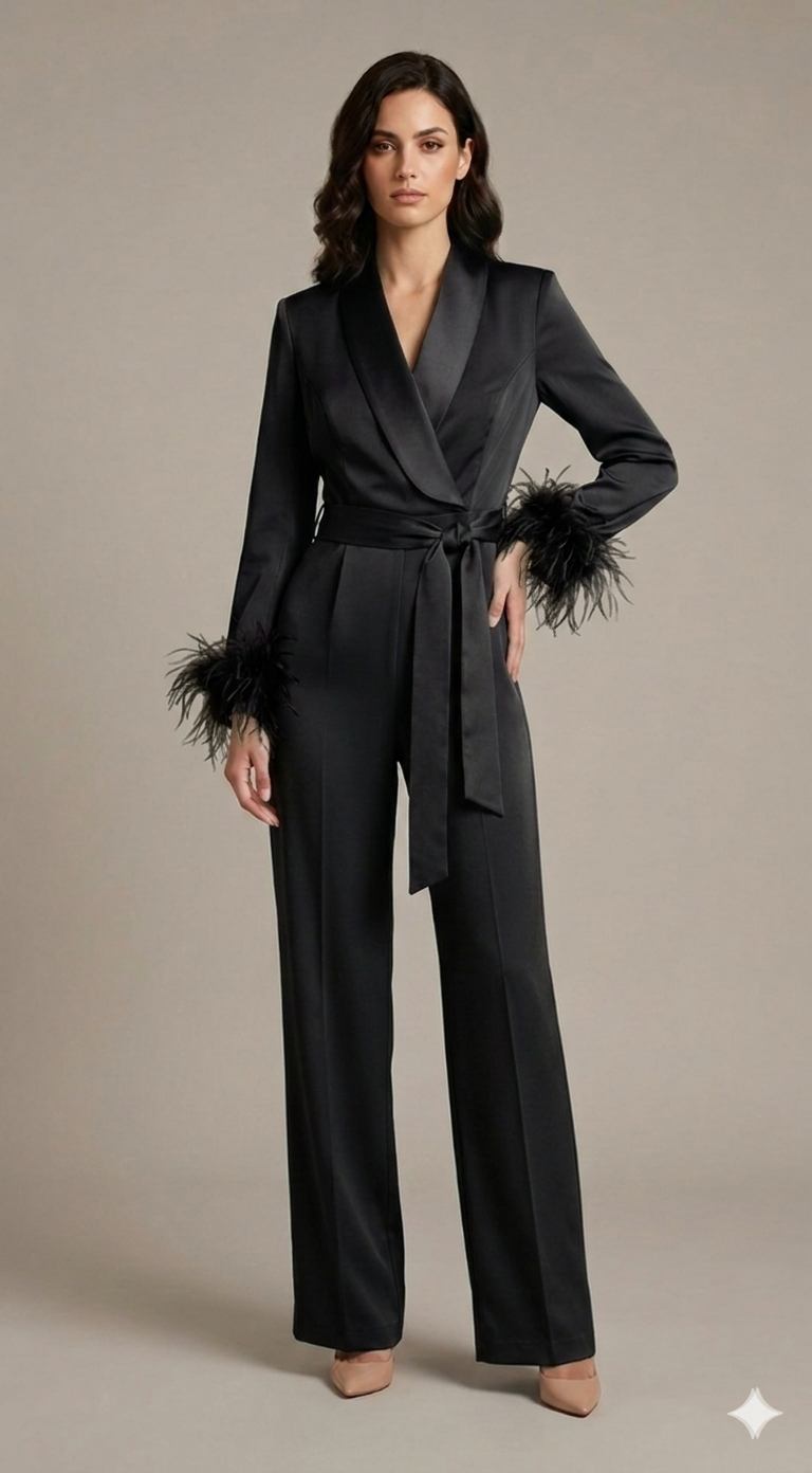 tuta smoking con piume manica AD11033 NERO MARICLA 