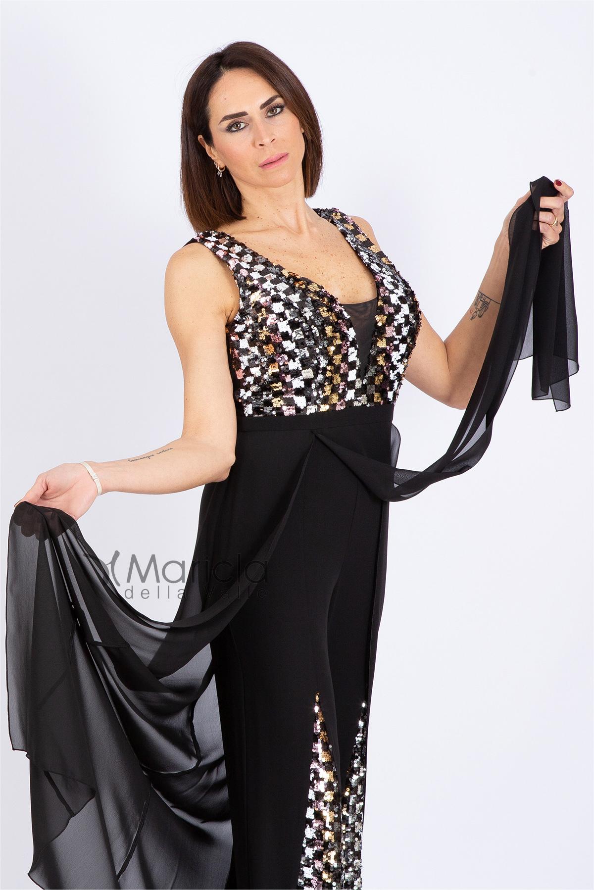 Tuta con paiette PF308 NERO PAOLA FORTI 