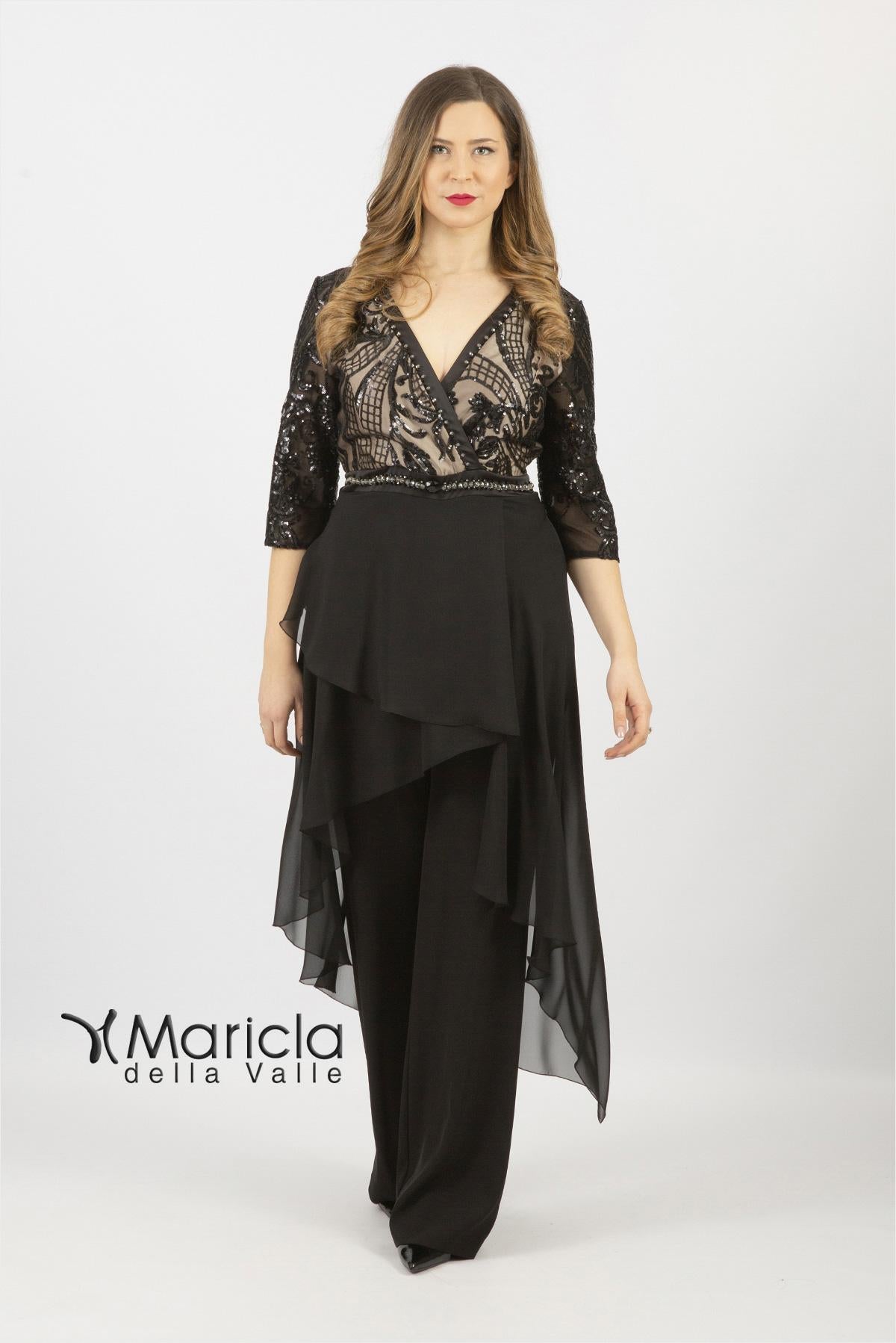 Tuta con pailette e manica 3/4 LH203 NERO/ORO LUDOVICA HASSLER 