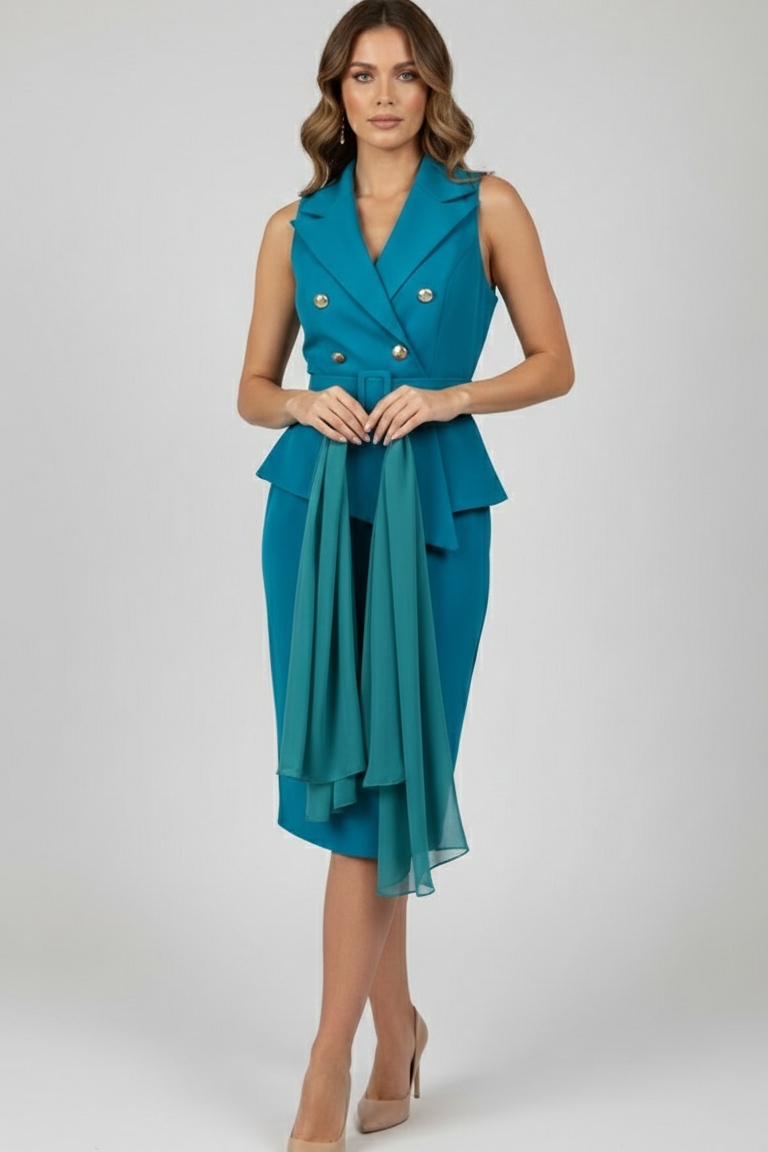 Abito Midi Sartoriale a Doppiopetto SH510AC PETROLIO SHARON 