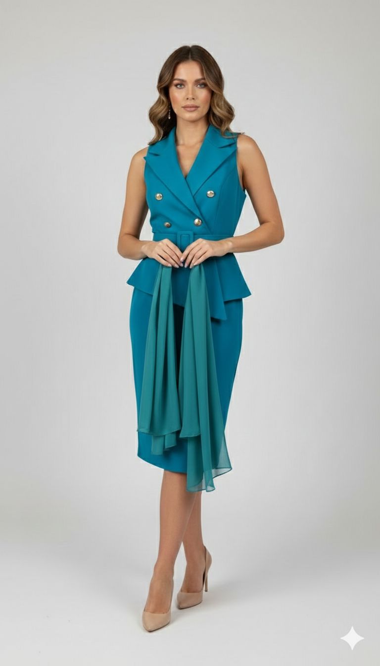 Abito Midi Sartoriale a Doppiopetto SH510AC PETROLIO SHARON 