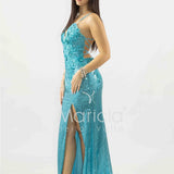 abito lungo paiette e strass ANT4005Z TURCHESE ANTILLE ELEGANCE 