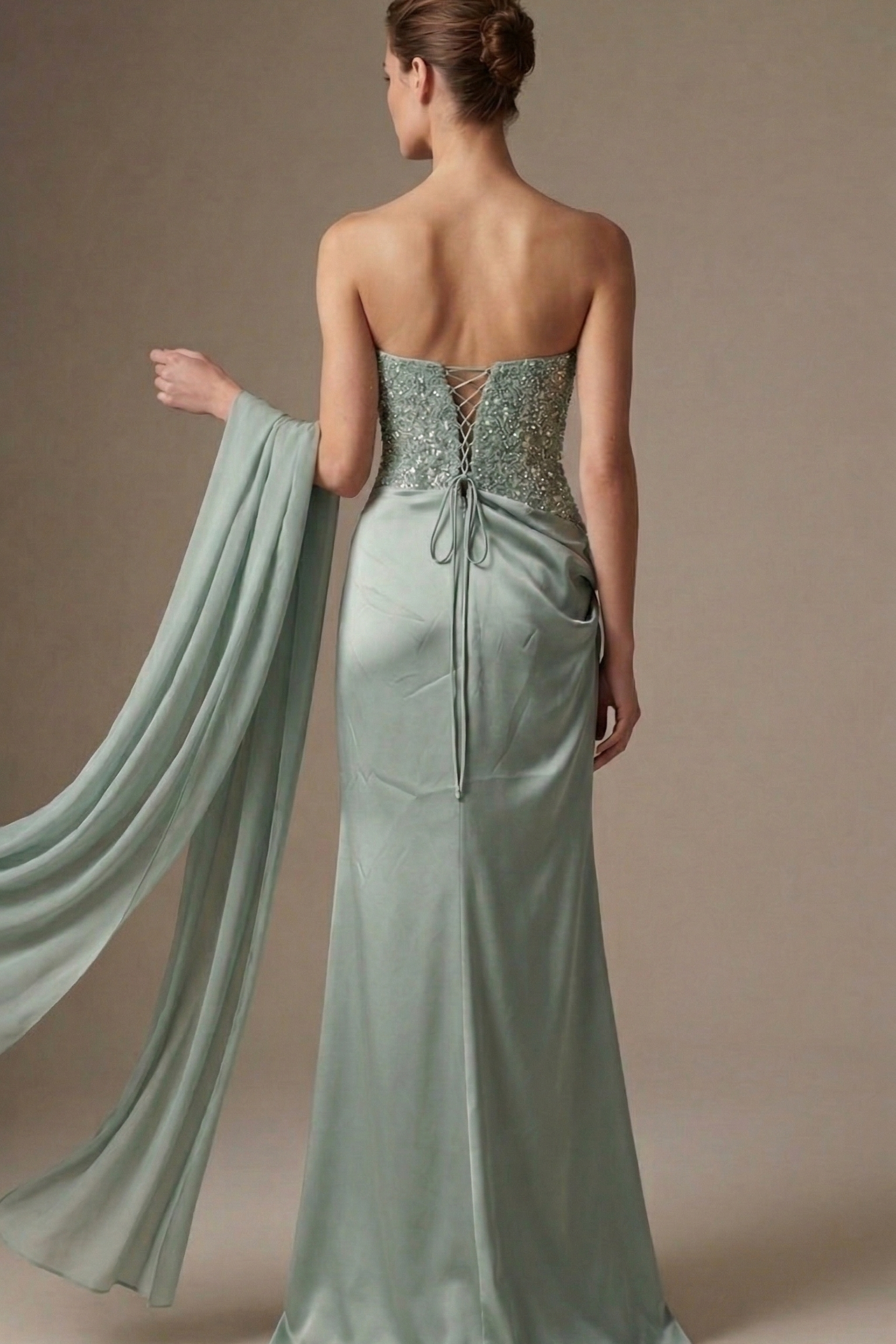 abito lungo con corpetto paiette CAR58539 MENTA MARICLA ELEGANCE 